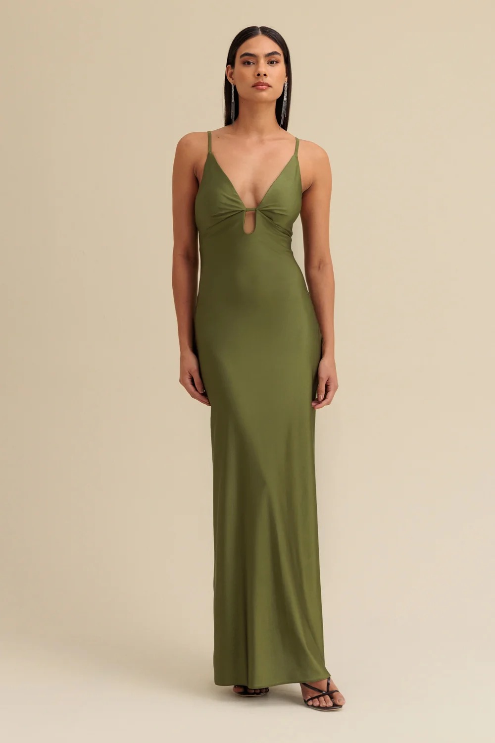 VESTIDO LONGO SLIP LISO COM ALÇAS CHARRY