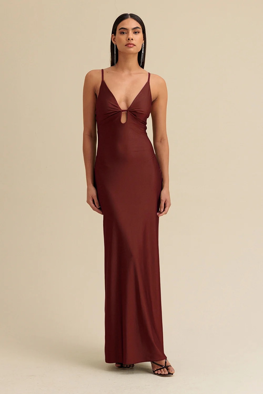 VESTIDO LONGO SLIP LISO COM ALÇAS CHARRY