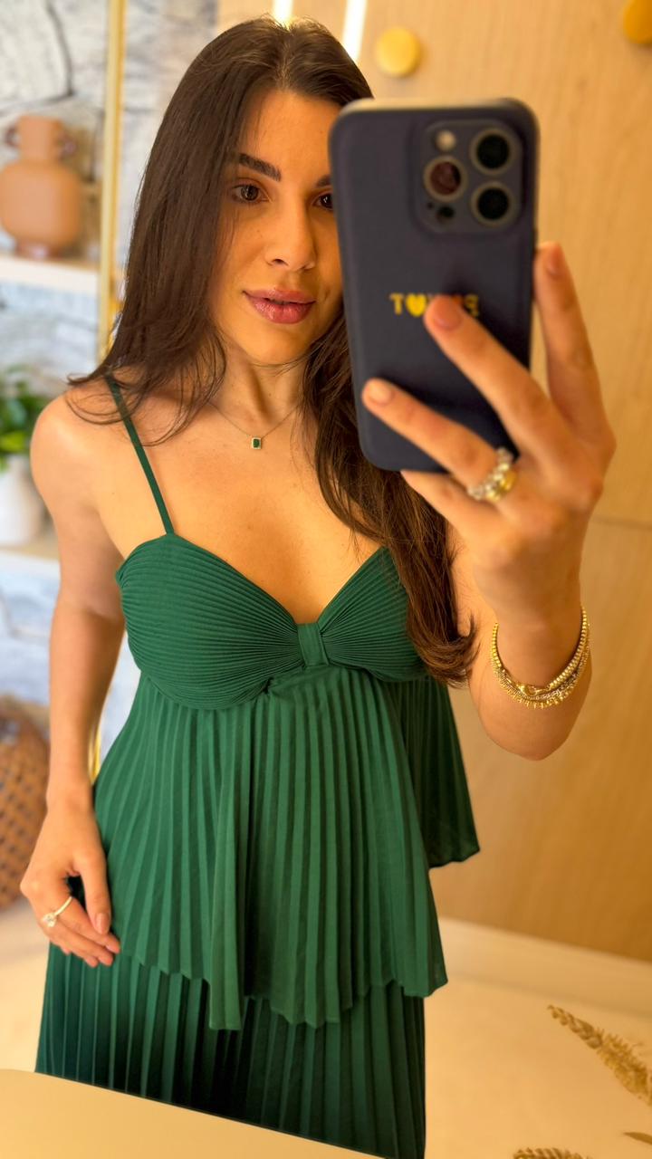 VESTIDO LONGO LISO PLISSADO CHARRY