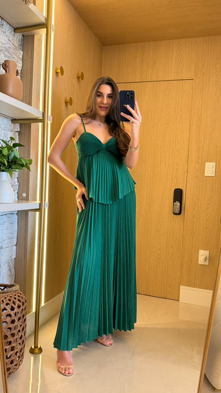 VESTIDO LONGO LISO PLISSADO CHARRY