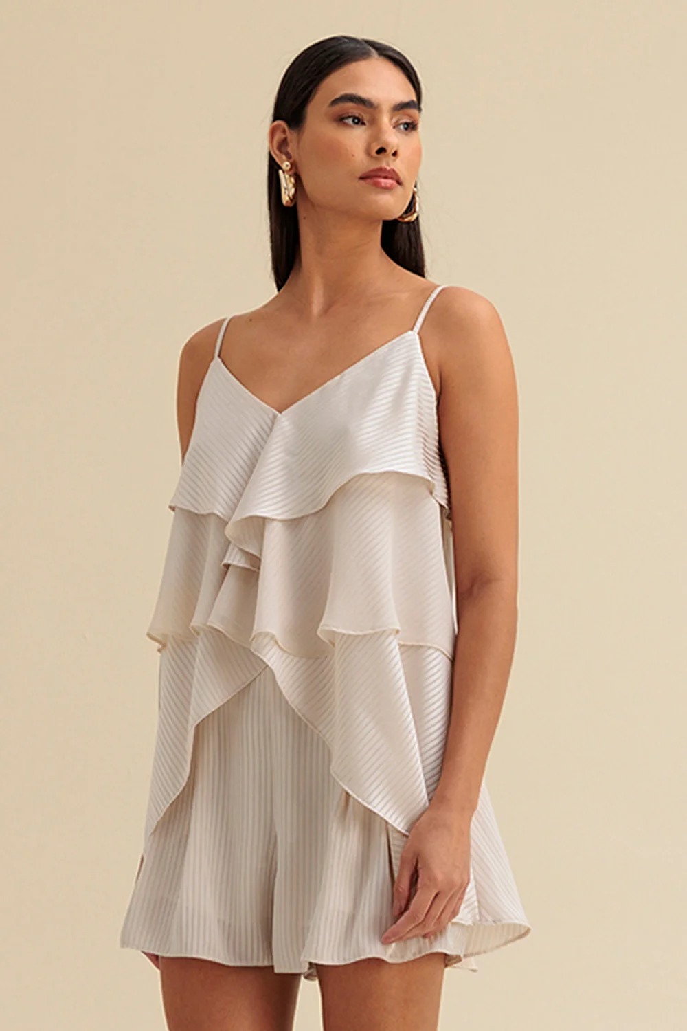 BLUSA ALONGADA LISA COM BABADOS CHARRY